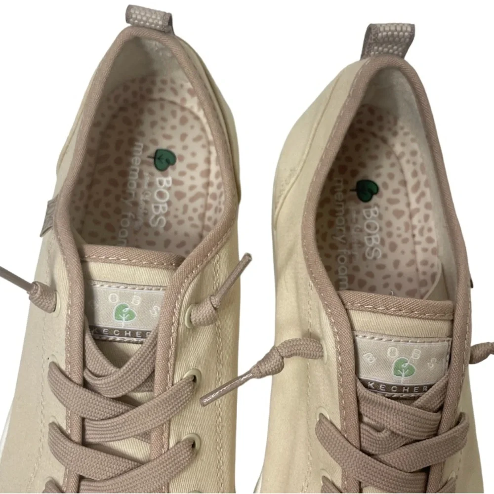 BOBS Sketchers Beyond Simply Earthy Tan Laced Slip On Canvas Sneakers Size 11